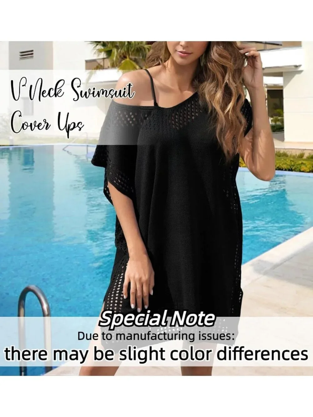 Women's Thin Black One Size Polyester Crochet Summer Swimsuit Coverup Dress